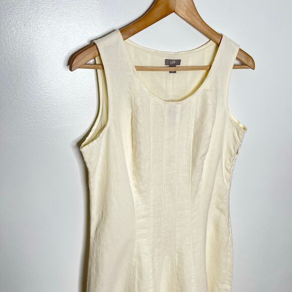 J. Jill Womens Linen Midi Dress Small Ivory Butter Yellow Summer Minimalist - Picture 3 of 13